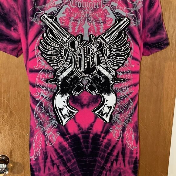 Panhandle Slim t-shirt! EUC! SizeXL! Beaded front and back! Pink/Black! - Picture 3 of 5